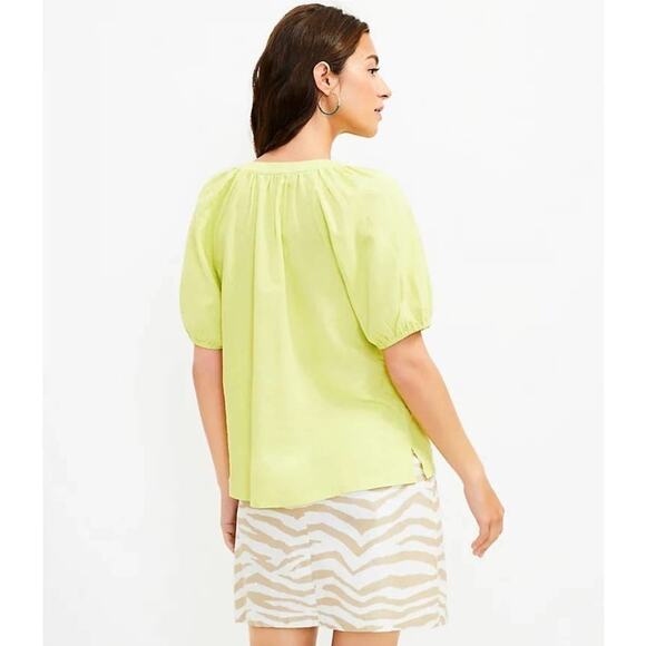 LOFT Glowing Lime Tie Neck Puff Sleeve Top XS Petite NWT - Picture 3 of 4